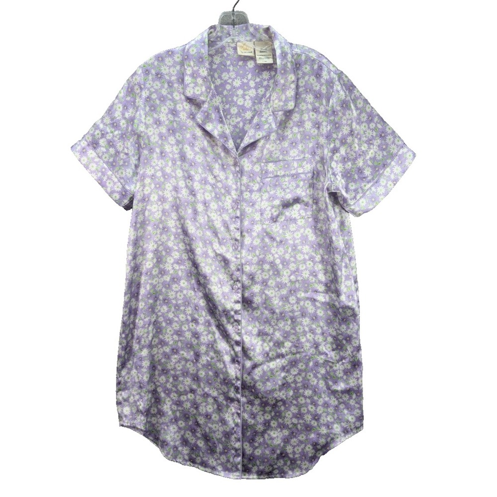 Sophia by Delicates‎ Floral Nightgown Purple Daisies Silky Sleep Shirt Size M